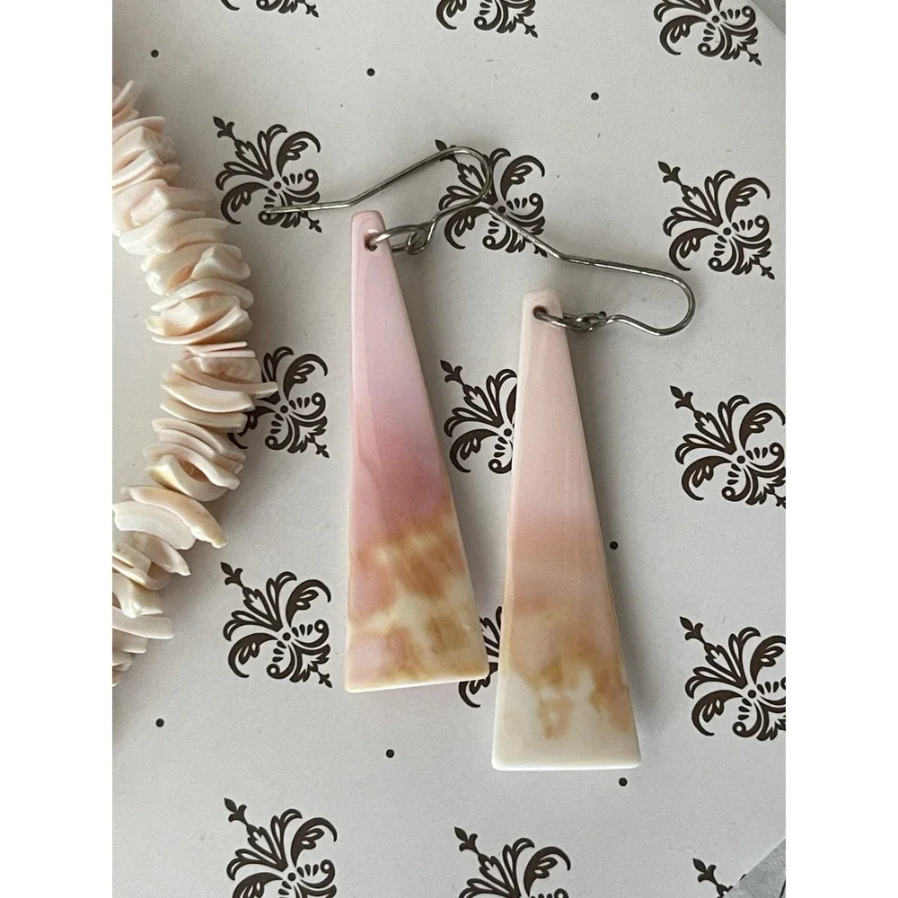 Vintage Pink Shell Jewelry Set Necklace Bracelet 2 Earring Pairs Boho Beach